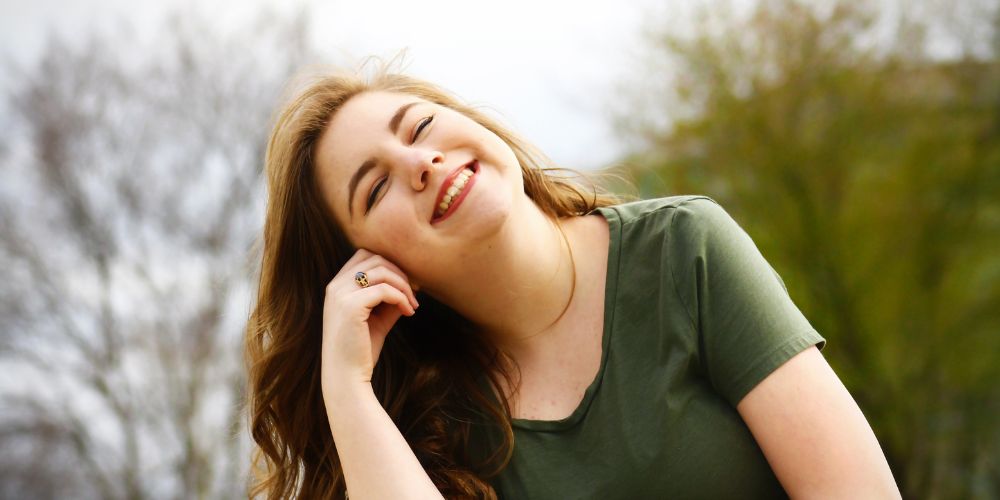 A woman looking happy