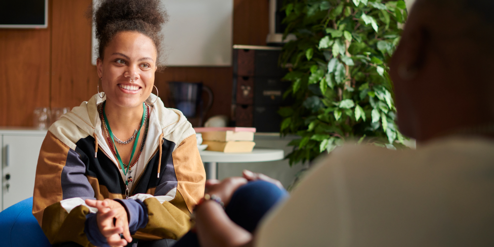 Culturally and linguistic diverse young person at the psychologist office. 
