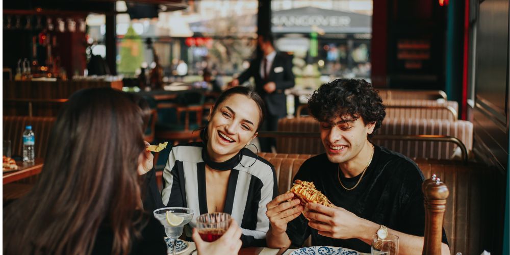 People eating with friends
