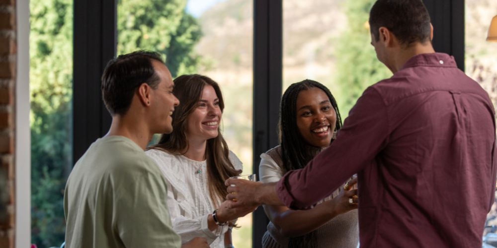 Group of people talking at event