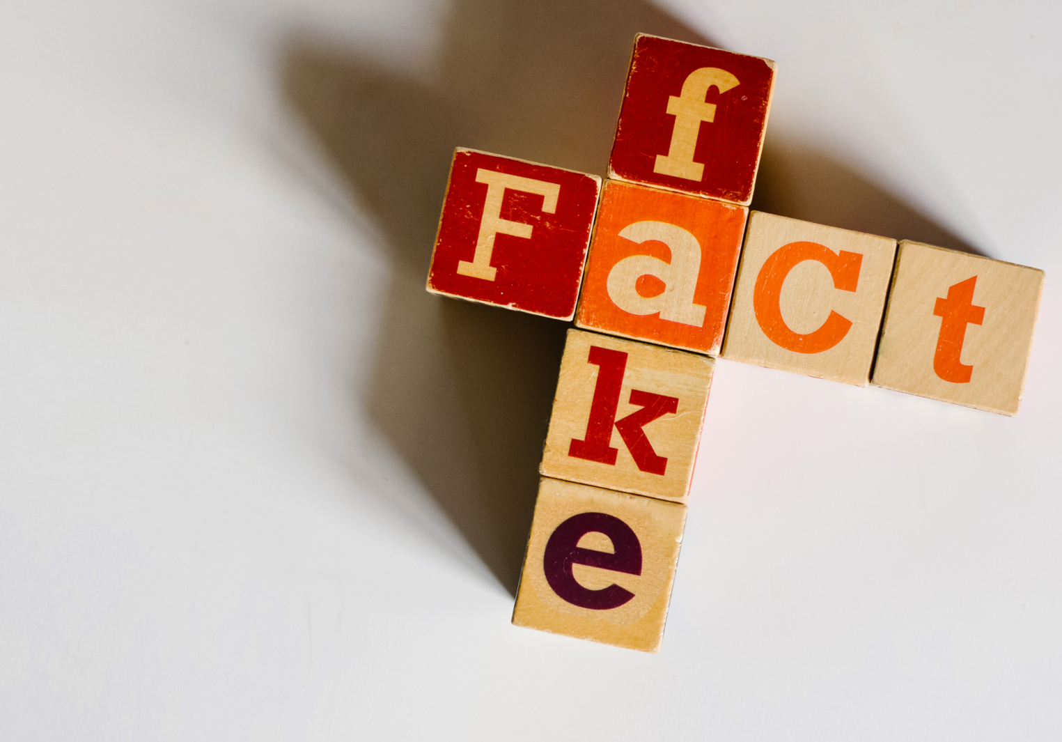 toy blocks spelling out the word fact and fake