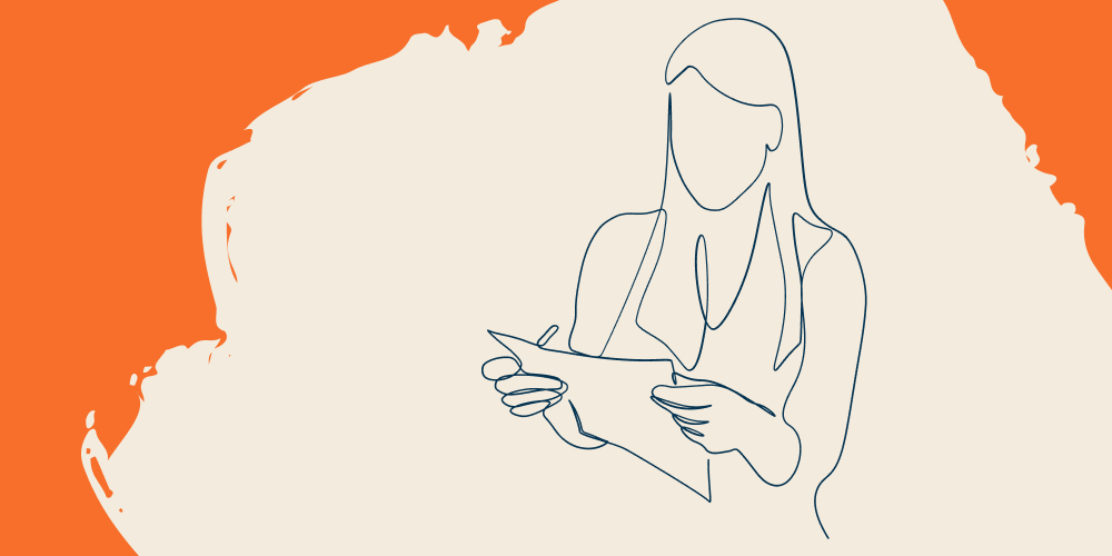 Illustration of psychologist reading paper.